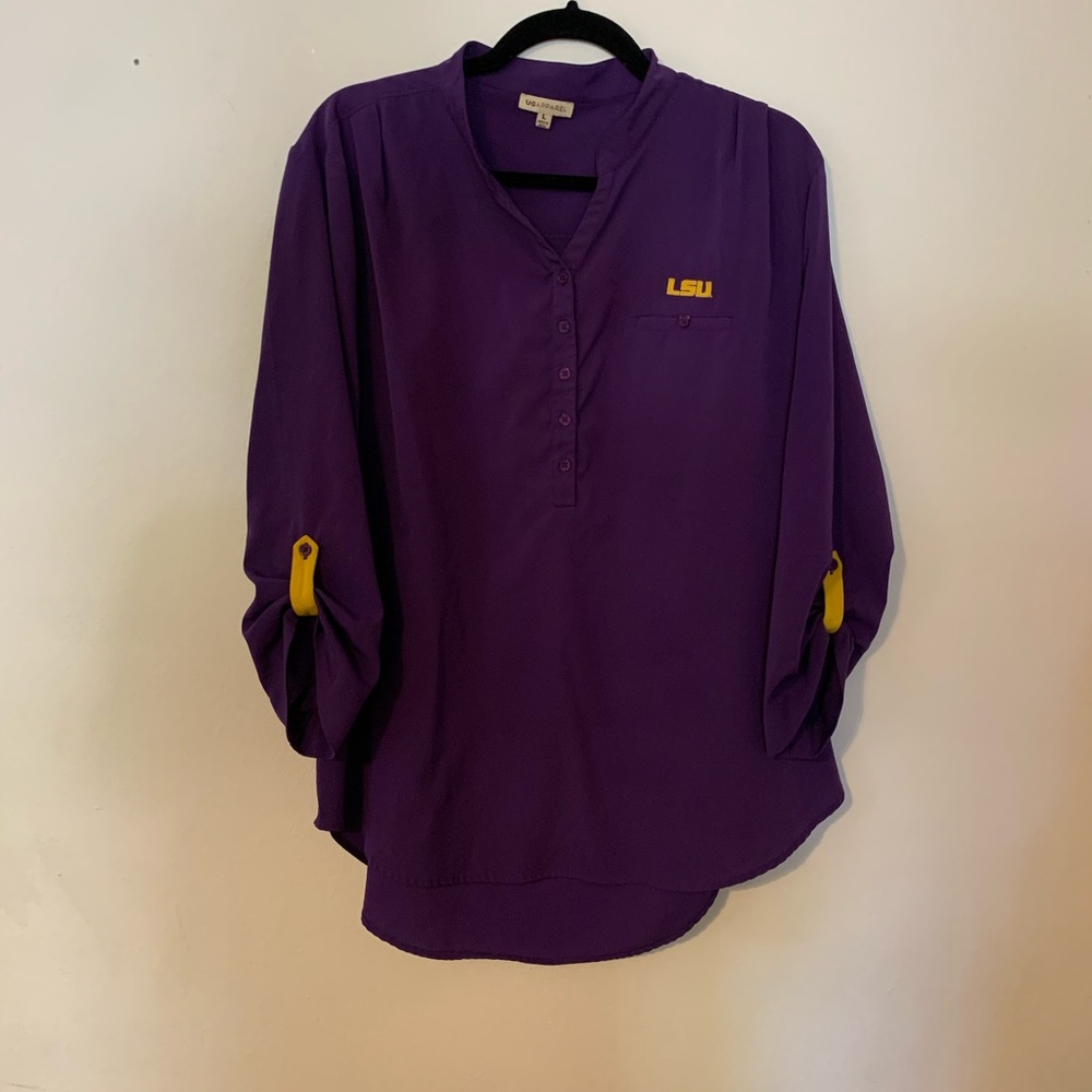 UG Apparel purple LSU polyester blouse.size large